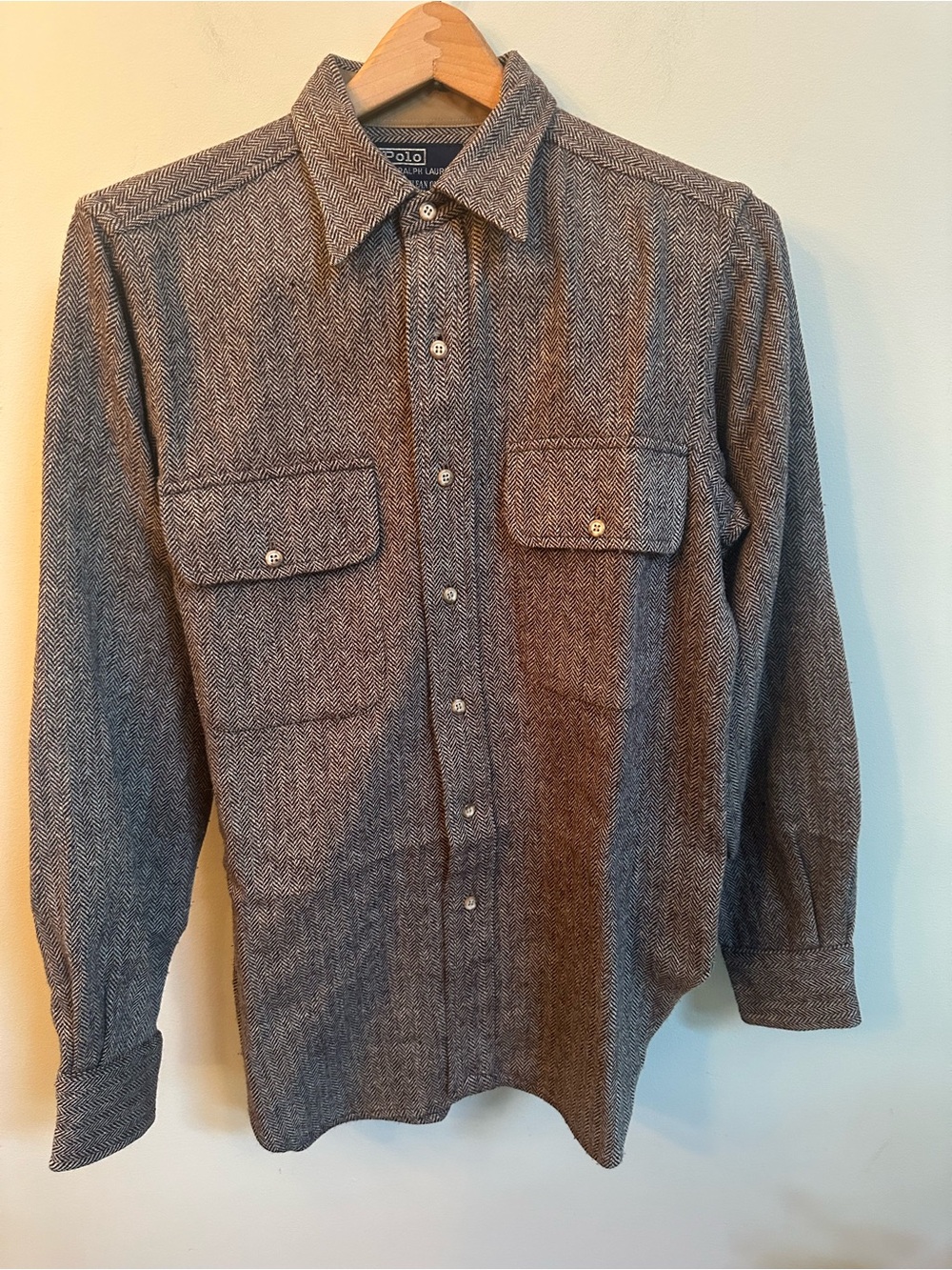 Ralph Lauren Gray Herringbone Button-Up Shirt Jacket